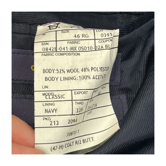 Stafford Blazer Jacket Men 46R Navy Wool Classic Fit Notch Lapel Single Breasted - Picture 4 of 10